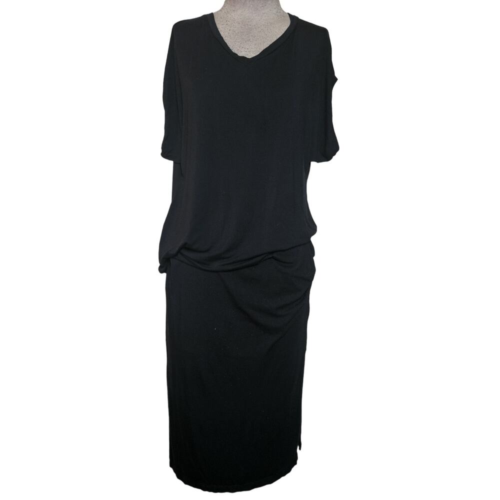 Sen Black Short Sleeve Midi Dress Size 2